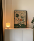 Reading Astronaut Poster with orange book and green accents, office wall art print