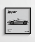 Impression artistique Jaguar XK120, œuvre d'art murale unique en blanc et noir pour le couloir