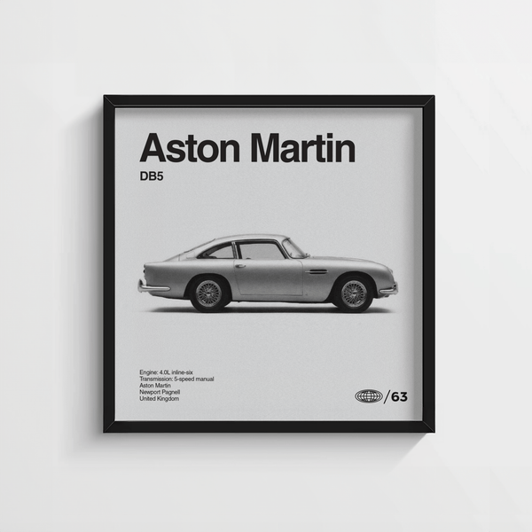 Affiche Aston Martin Art Print aux tons noir et blanc pour les murs de garage