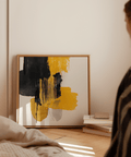 Striking Abstract Poster Art in yellow and black for home office wall art