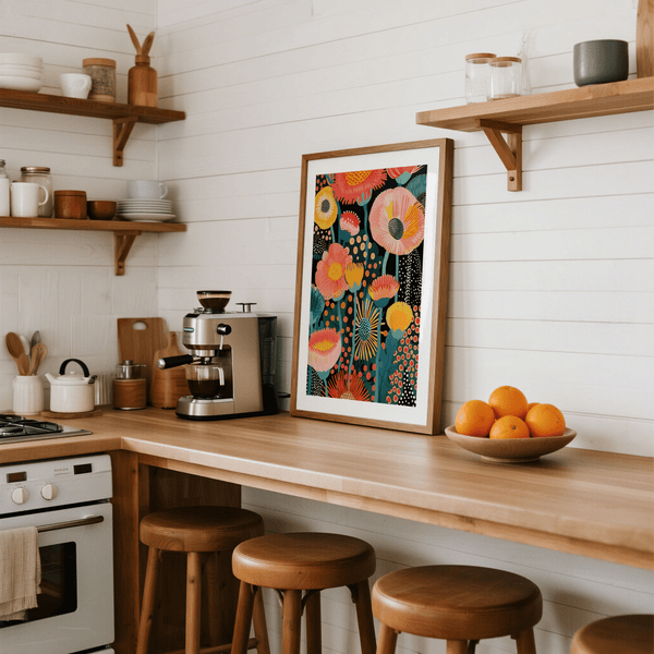 Impression artistique multicolore à motif floral tropical pour salle d'étude