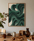 Affiche Modern Swirl beige et verte comme décoration murale pour l'entrée