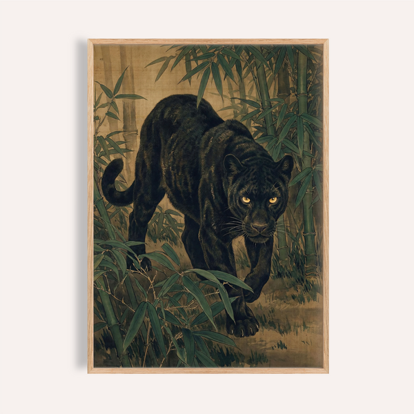 Bamboo Jungle Print in green, black, and beige for living room wall art
