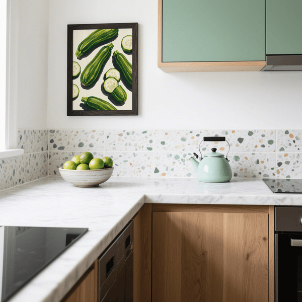 Décoration murale verte vive en forme de courgette pour inspirer les cuisiniers amateurs