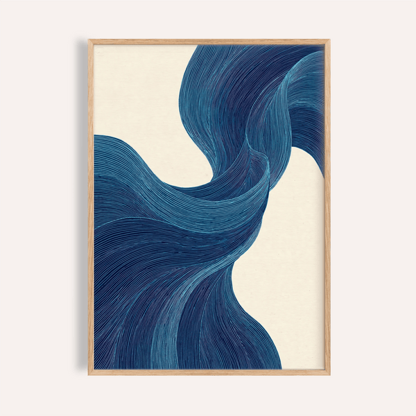 Tableau mural Blue Flowing en bleu et beige pour le salon