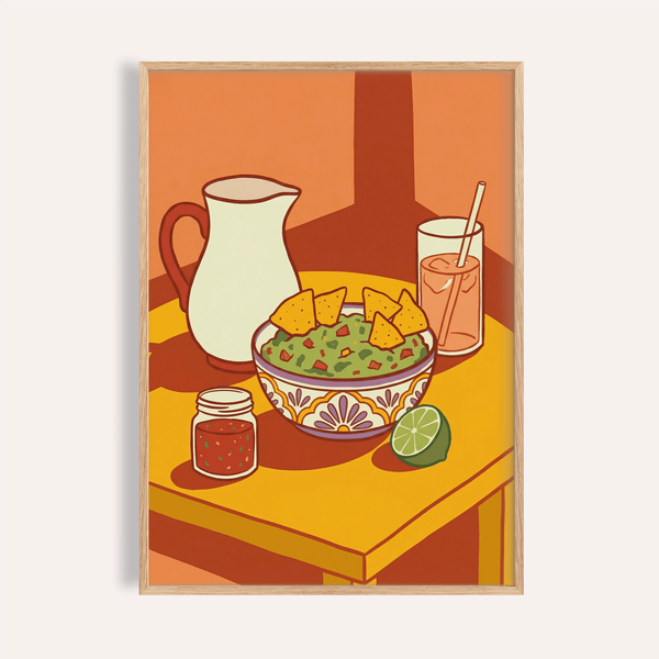 Décoration murale sur le thème de la cuisine mexicaine, avec des tons orange et vert, pour décorer les murs de votre cuisine.
