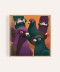 Pigeon Skateboard Impression artistique pour salon avec Black, Orange, Green, Purple art mural urbain