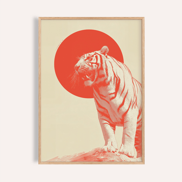 Tableau mural Bold Tiger en rouge et beige pour le salon