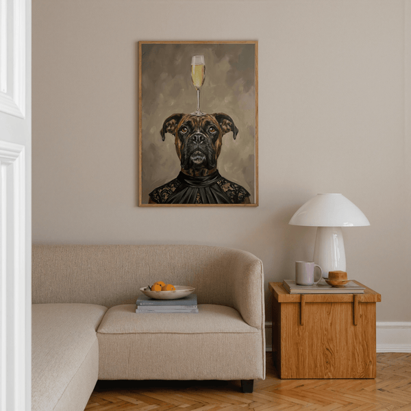 Impression artistique Boxer Dog pour couloir, motif noir, marron et beige