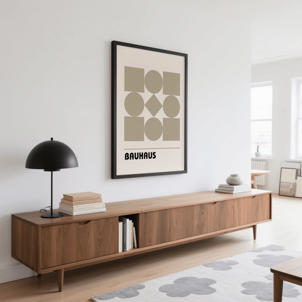 Décoration murale géométrique beige et blanche pour couloir