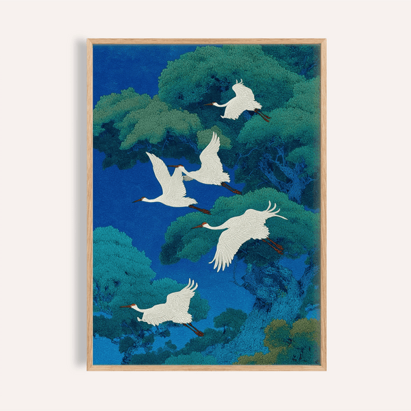 Impression artistique représentant un oiseau, dans les tons bleus et verts, pour décorer les murs de votre salon.