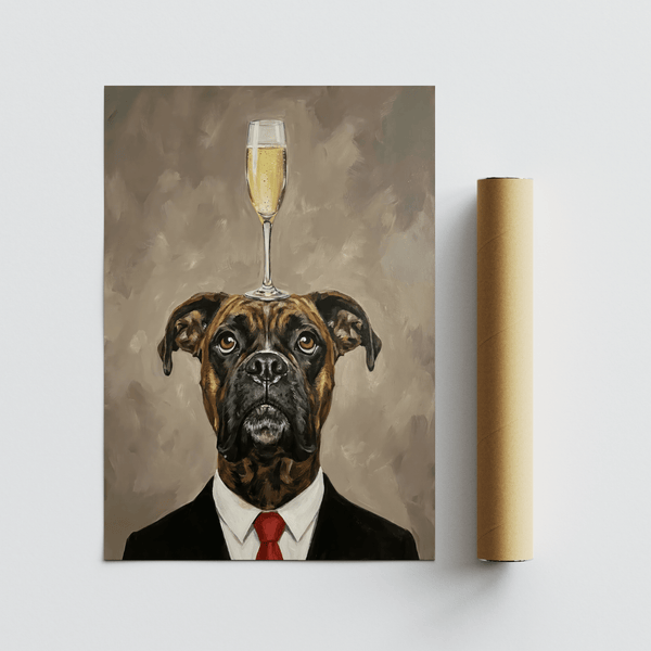 Affiche Boxer Dog noir pour décorer le mur d'une salle d'étude ou d'une bibliothèque