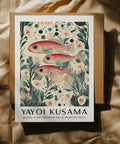 Decorative Fish Artwork Prints with floating fish and abstract plants.