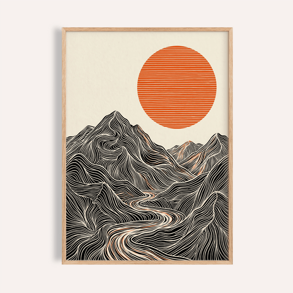 Tableau abstrait Nature Wall Art en orange, beige et noir pour le salon