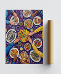 Colorful Dining Poster displaying Multicolored meal scene for home decor