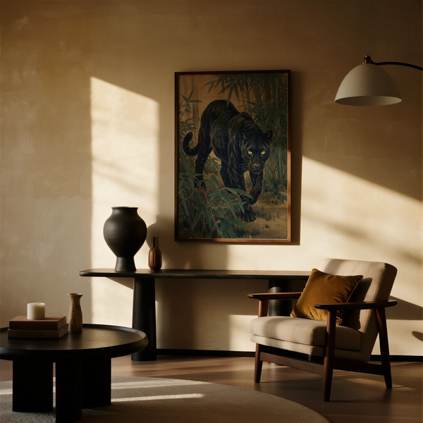 Bamboo Jungle Print wall art with main colors green and black for modern space