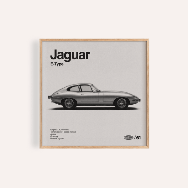 Impression Jaguar Type E dans les tons gris pour décorer les murs de votre bureau
