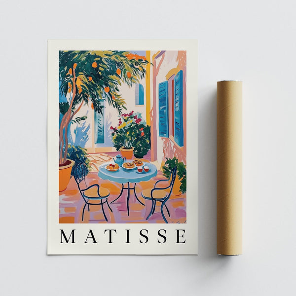 Décoration murale Œuvre d'art méditerranéenne représentant un brunch décontracté en plein air sous un citronnier.