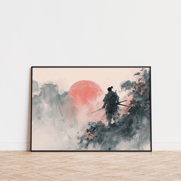 Affiche abstraite Warrior avec des accents noirs et rouges pour une impression artistique dans l'entrée