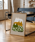 Impression artistique « Sleeping Cats » avec des marguerites, idéale pour décorer les murs de votre salon
