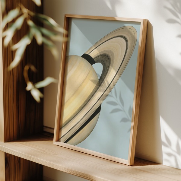 Saturn Art Print in Blue and Beige, fits science classroom as art print