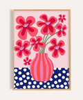 Poster floral coloré bleu, blanc, rose et vert pour décorer le mur de votre salon
