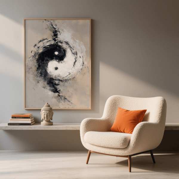 Impression murale abstraite Yin Yang Art Touche noir et blanc pour coin lecture