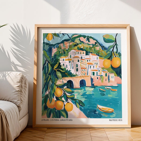 Scène picturale du village d'Atrani, issue de notre série de peintures consacrées à la côte amalfitaine.