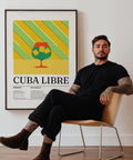 Affiche de recette Cuba Libre pour bar ou cuisine avec motif géométrique.