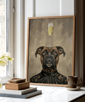 Imprimé chien boxer pour chambre à coucher, dans les tons noir, marron et beige
