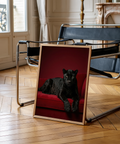 Luxury Panther Art poster with black panther, red accents for home office