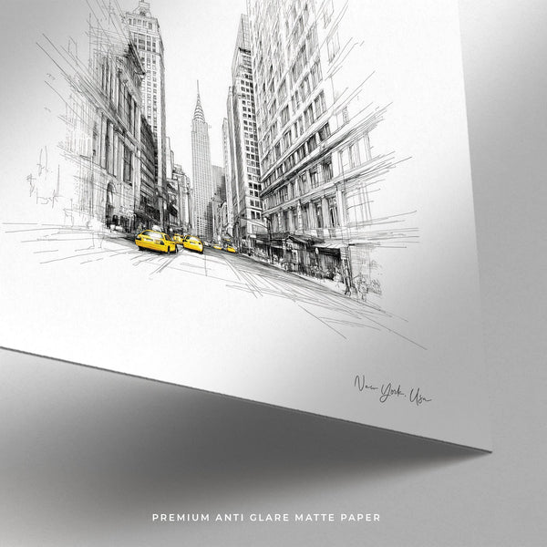 Format carré Dessin de New York Esquisse urbaine Décoration murale