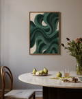 Affiche artistique Modern Swirl en vert et beige pour studio créatif