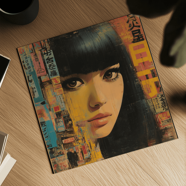 Japanese Woman Art poster featuring Black Gold Gray for office decor
