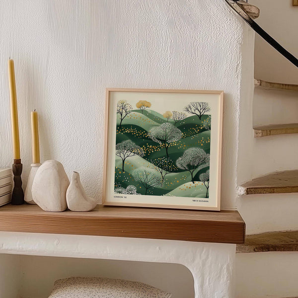 Œuvre d'art murale minimaliste verte, parfaite pour les salles de méditation