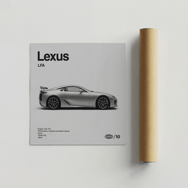 Impression artistique minimaliste Lexus grise pour décorer un studio