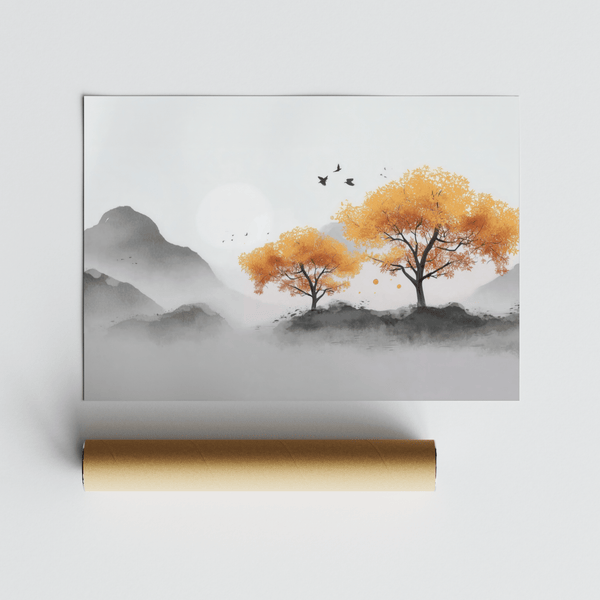 Décoration murale « Arbre d'automne paisible » en orange et noir pour l'entrée