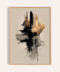 Affiche dorée et noire avec des traits abstraits audacieux dorés, noirs et beiges pour décorer votre salon