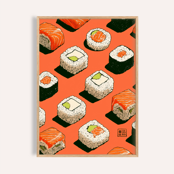 Poster mural Sushi noir et orange pour décorer les murs de votre cuisine