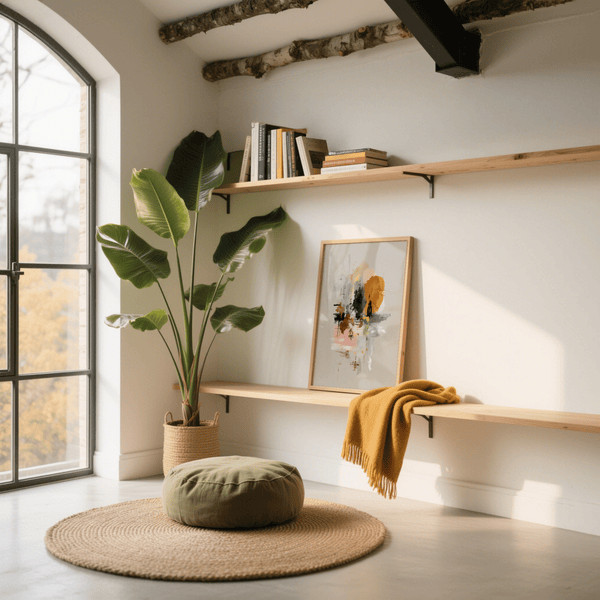 Décoration murale abstraite sur fond beige pour un mur de bureau élégant