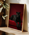 Luxury Panther Art with deep red background, black panther, upscale bedroom