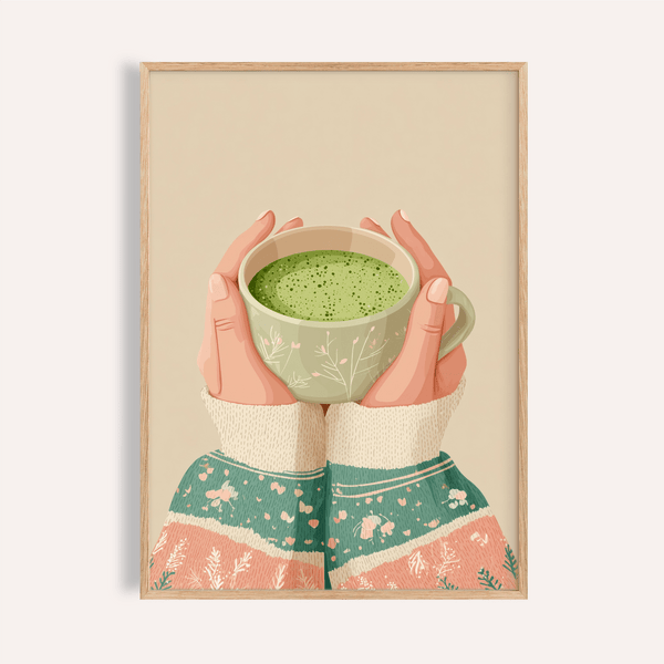 Impression artistique sur toile « Matcha Tea » aux tons vert et beige pour décorer votre cuisine