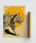 Impression artistique « Playful Tiger » jaune beige pour décorer les murs d'une chambre d'enfant