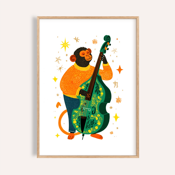 Impression artistique Musical Monkey multicolore pour décorer les murs d'une chambre d'enfant