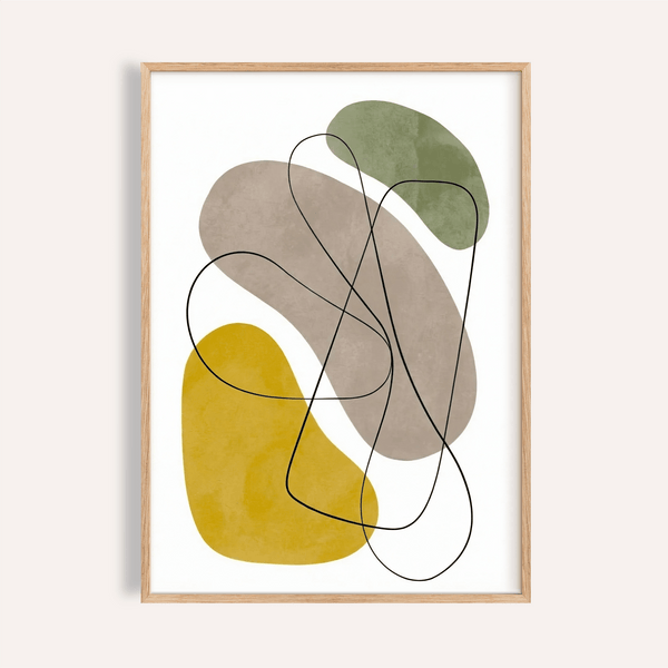 Poster géométrique abstrait pour salon, disponible en jaune, vert, marron et beige