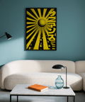 Poster géométrique « Sun », noir et jaune, idéal pour l'entrée de la maison