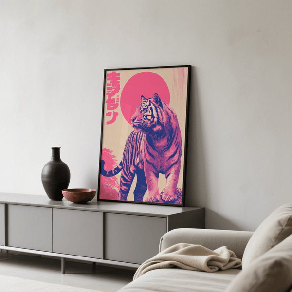 Décoration murale colorée représentant un tigre dans des tons bruns, pour une décoration murale moderne dans votre salon.