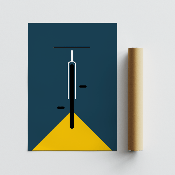 Affiche Minimal Bike en jaune et bleu pour embellir le mur de la cuisine