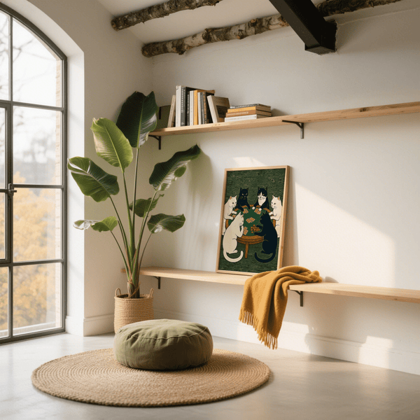 Impression artistique Cat Poker sur fond vert, idéale pour décorer les murs d'un salon