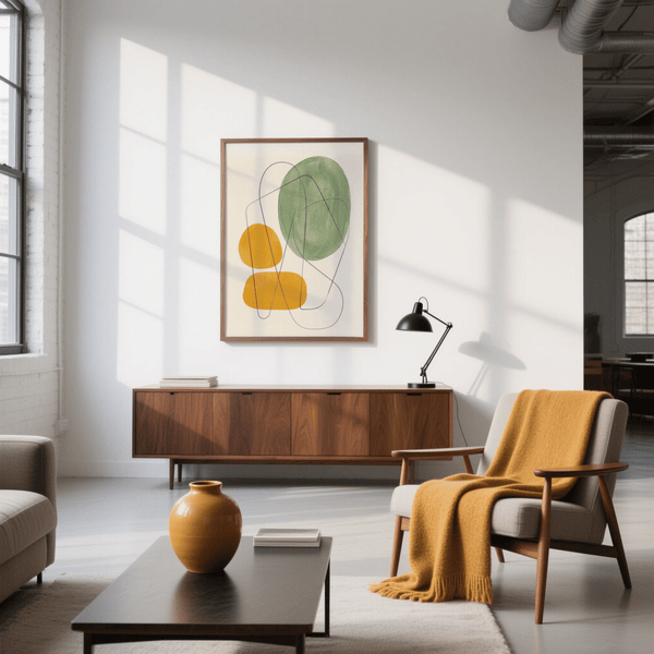 Imprimé abstrait coloré jaune et vert, loft, décoration murale